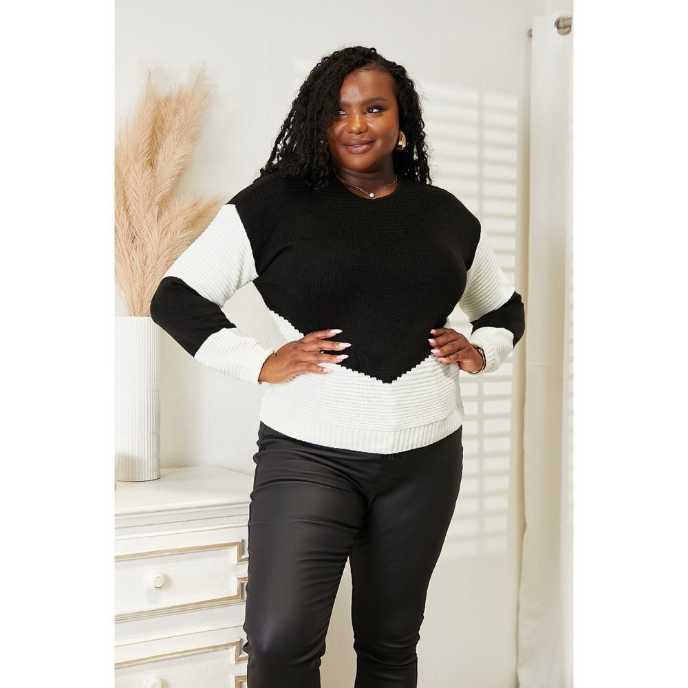 Woven Right Two-Tone Openwork Rib-Knit Sweater - Picture 5 of 7